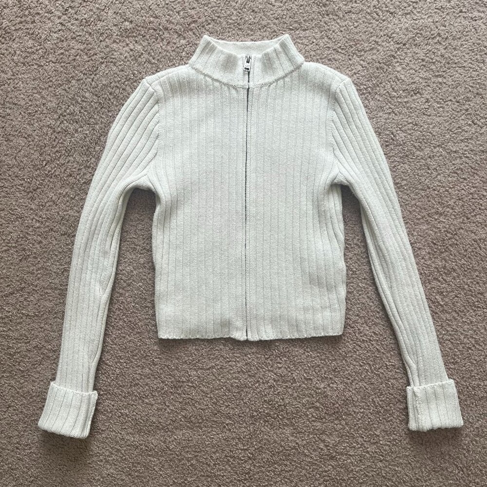 Y2K Hollister Cropped Fitted White Zip-Up Jacket Womens Size XS Outerwear Basics